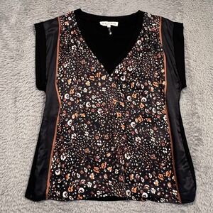 Hale Bob Top Blouse Silk Blend Cap Sleeve Floral V-Neck‎ Stretch Women's M
